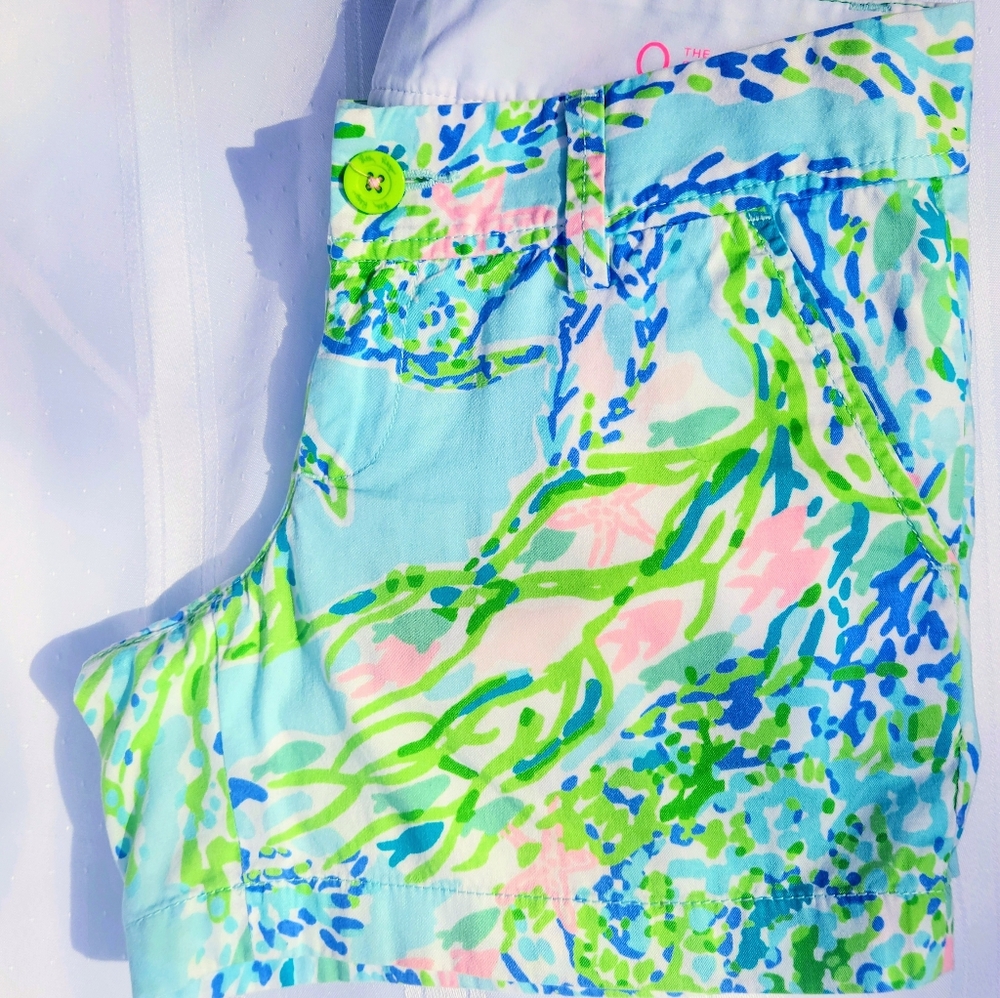 LILLY PULITZER CALIHIHAN Shorts, Pattern - Blue Heavan, Size 0 Like New